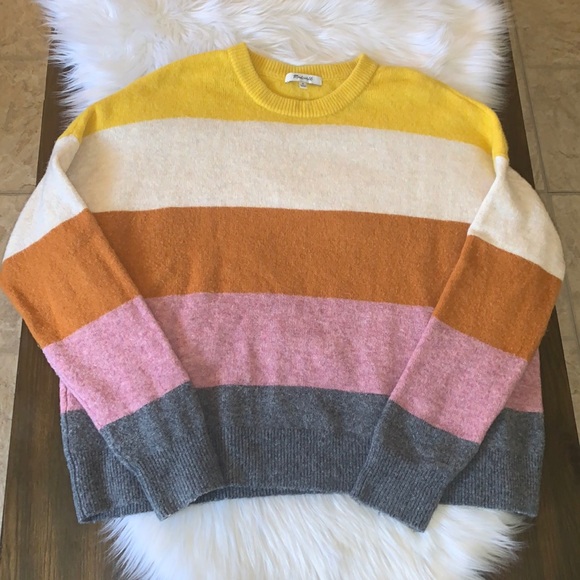 Madewell Crofton Dijon Mustard Striped Pullover Sweater size M - Picture 2 of 9